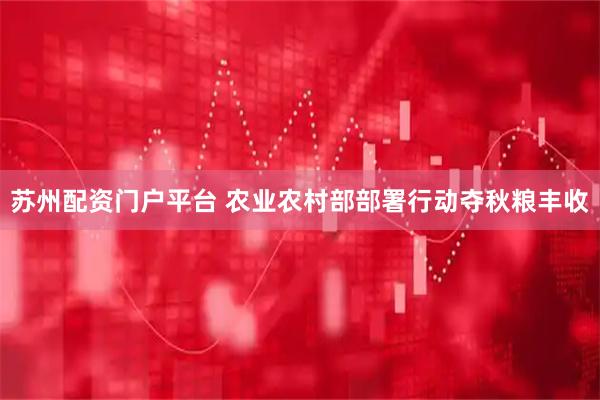 苏州配资门户平台 农业农村部部署行动夺秋粮丰收